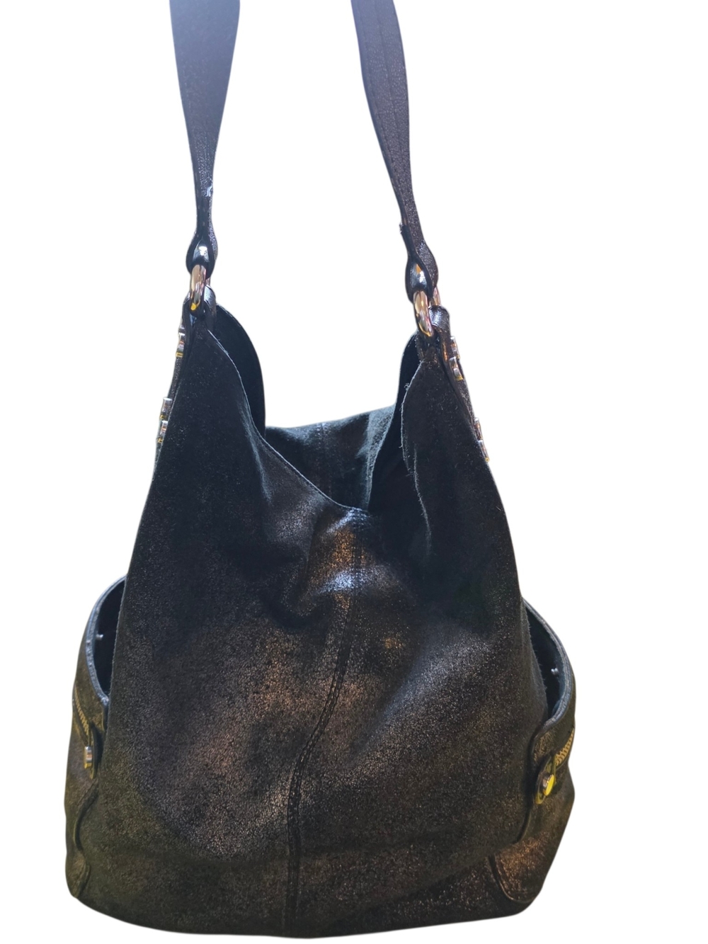 Vintage TANO Metallic Leather Hobo Bag Y2K Boho Moto Slouchy Purse